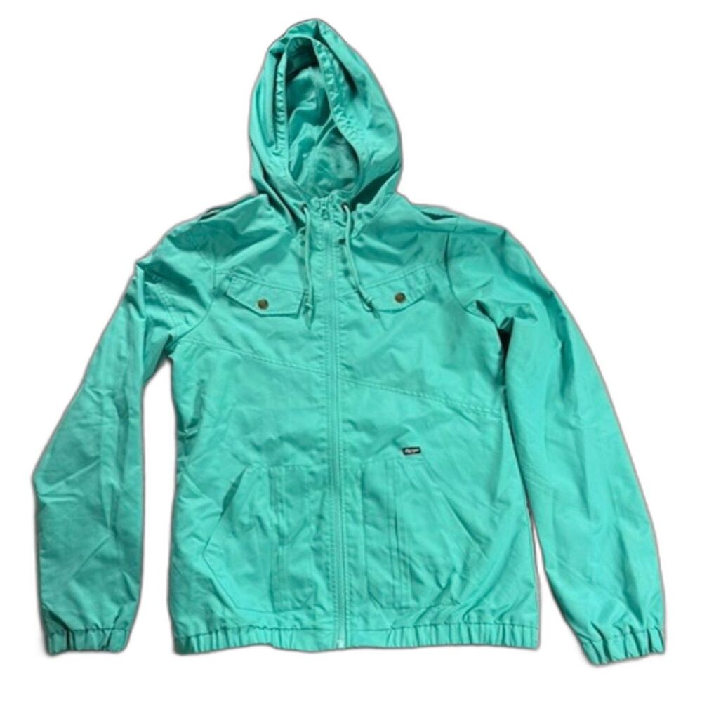 Volcom Enemy Lines Hooded Jacket Women's Medium Aqua Full Zip Windbreaker